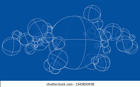 Abstract outline spheres concept. Vector rendering of 3d. Wire-frame style. The layers of visible and invisible lines are separated