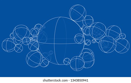 Abstract outline spheres concept. Vector rendering of 3d. Wire-frame style. The layers of visible and invisible lines are separated