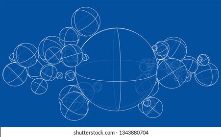 Abstract outline spheres concept. Vector rendering of 3d. Wire-frame style. The layers of visible and invisible lines are separated