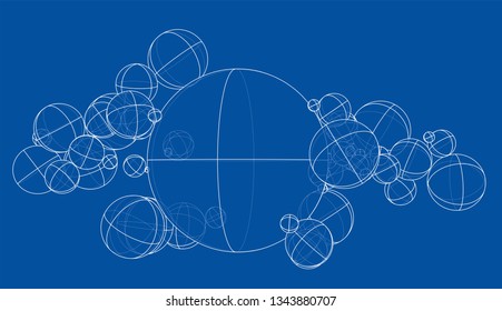 Abstract outline spheres concept. Vector rendering of 3d. Wire-frame style. The layers of visible and invisible lines are separated