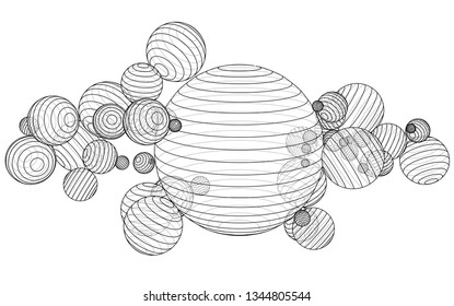 Abstract outline spheres concept. Vector rendering of 3d. Wire-frame style. The layers of visible and invisible lines are separated