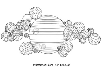 Abstract outline spheres concept. Vector rendering of 3d. Wire-frame style. The layers of visible and invisible lines are separated
