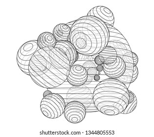 Abstract outline spheres concept. Vector rendering of 3d. Wire-frame style. The layers of visible and invisible lines are separated