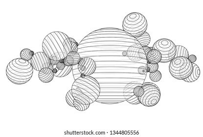 Abstract outline spheres concept. Vector rendering of 3d. Wire-frame style. The layers of visible and invisible lines are separated