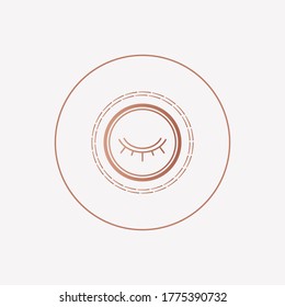 Abstract outline Sun or moon with Eye. Minimalistic round Icon. Astrology esoteric mystic concept. Elegant geometric design. Trendy Vector illustration. Pink gold style. Simple design. Logo template