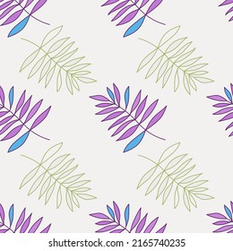 Abstract outline tropical palm leaves seamless pattern. Jungle leaf wallpaper. Botanical floral background. Exotic plant backdrop. Design for fabric, textile, wrapping, cover. Vector illustration
