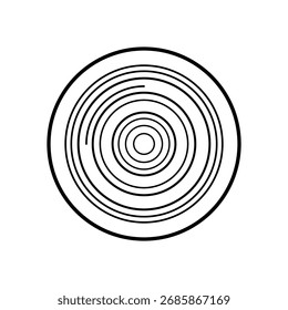 Abstract outline vector icon of concentric circles with irregular line breaks, symbolizing target, focus, sound waves, ripple effect, or an optical illusion in a minimalist design.