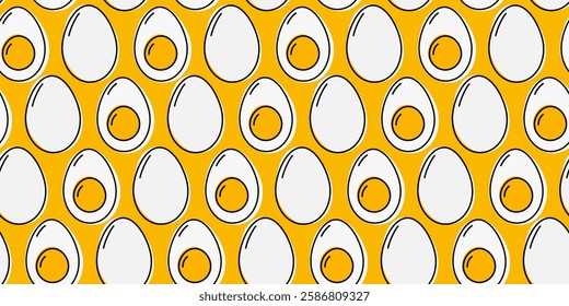 Abstract Outline Whole and half boiled eggs with yolk Seamless Pattern Egg Day promo background idea