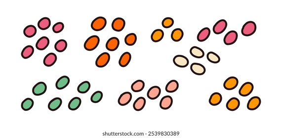 Resumo delineado ponto conjunto de clusters. Uma coleção de 8 clusters de pontos abstratos com contornos em negrito, perfeito para projetos de decoração e design gráfico