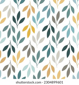 Resumen de hojas delineadas y ramas sin fisuras. Siluetas de follaje vectorial. Ornamento orgánico natural con ramas multicolores. Fondo sin soldadura botánica