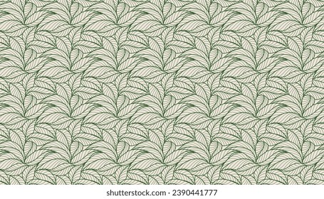 Abstract outlined leaves seamless pattern. Tea or banana leaf line art. Hand drawn outline design for fabric , print, cover, banner and invitation. Luxury minimal style wallpaper with botanical leaves