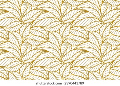 Abstract outlined leaves seamless pattern. Tea or banana leaf line art. Hand drawn outline design for fabric , print, cover, banner and invitation. Luxury minimal style wallpaper with botanical leaves