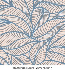 Abstract outlined leaves seamless pattern. Tea or banana leaf line art. Hand drawn outline design for fabric , print, cover, banner and invitation. Luxury minimal style wallpaper with botanical leaves