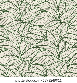 Abstract outlined leaves seamless pattern. Tea or banana leaf line art. Hand drawn outline design for fabric , print, cover, banner and invitation. Luxury minimal style wallpaper with botanical leaves