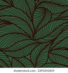 Abstract outlined leaves seamless pattern. Tea or banana leaf line art. Hand drawn outline design for fabric , print, cover, banner and invitation. Luxury minimal style wallpaper with botanical leaves