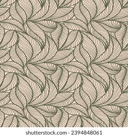 Abstract outlined leaves seamless pattern. Tea or banana leaf line art. Hand drawn outline design for fabric , print, cover, banner and invitation. Luxury minimal style wallpaper with botanical leaves