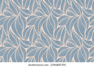 Abstract outlined leaves seamless pattern. Tea or banana leaf line art. Hand drawn outline design for fabric , print, cover, banner and invitation. Luxury minimal style wallpaper with botanical leaves