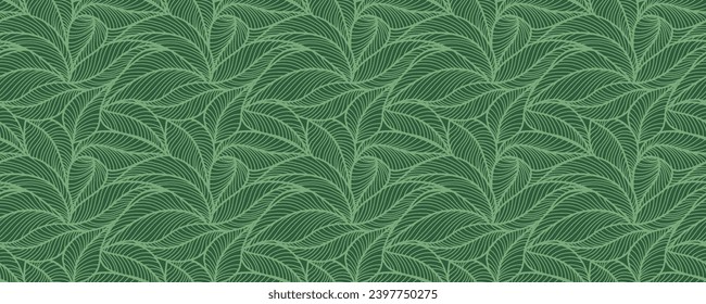 Abstract outlined leaves seamless pattern. Tea or banana leaf line art. Hand drawn outline design for fabric , print, cover, banner and invitation. Luxury minimal style wallpaper with botanical leaves