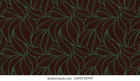Abstract outlined leaves seamless pattern. Tea or banana leaf line art. Hand drawn outline design for fabric , print, cover, banner and invitation. Luxury minimal style wallpaper with botanical leaves