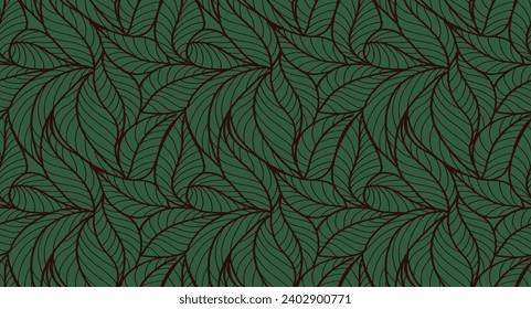 Abstract outlined leaves seamless pattern. Tea or banana leaf line art. Hand drawn outline design for fabric , print, cover, banner and invitation. Luxury minimal style wallpaper with botanical leaves