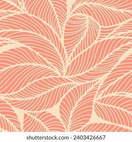 Abstract outlined leaves seamless pattern. Tea or banana leaf line art. Hand drawn outline design for fabric , print, cover, banner and invitation. Luxury minimal style wallpaper with botanical leaves