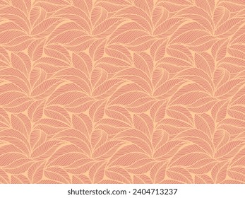 El resumen esbozado deja un patrón impecable. Dibujo de líneas de té o plátano para tela, impresión, cubierta, pancarta e invitación. Papel de pared de lujo de estilo minimalista con hojas botánicas