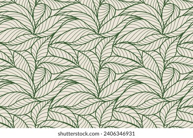 Abstract outlined leaves seamless pattern. Tea or banana leaf line art. Hand drawn outline design for fabric , print, cover, banner and invitation. Luxury minimal style wallpaper with botanical leaves