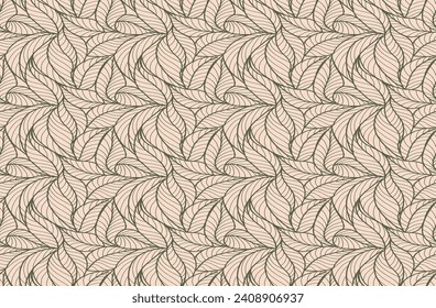 Abstract outlined leaves seamless pattern. Tea or banana leaf line art. Hand drawn outline design for fabric , print, cover, banner and invitation. Luxury minimal style wallpaper with botanical leaves