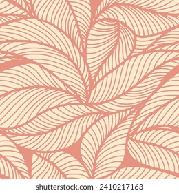 Abstract outlined leaves seamless pattern. Tea or banana leaf line art. Hand drawn outline design for fabric , print, cover, banner and invitation. Luxury minimal style wallpaper with botanical leaves