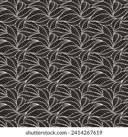 Abstract outlined leaves seamless pattern. Tea or banana leaf line art. Hand drawn outline design for fabric , print, cover, banner and invitation. Luxury minimal style wallpaper with botanical leaves