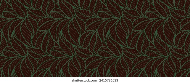 Abstract outlined leaves seamless pattern. Tea or banana leaf line art. Hand drawn outline design for fabric , print, cover, banner and invitation. Luxury minimal style wallpaper with botanical leaves