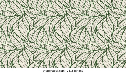 Abstract outlined leaves seamless pattern. Tea or banana leaf line art. Hand drawn outline design for fabric , print, cover, banner and invitation. Luxury minimal style wallpaper with botanical leaves – Vector có sẵn