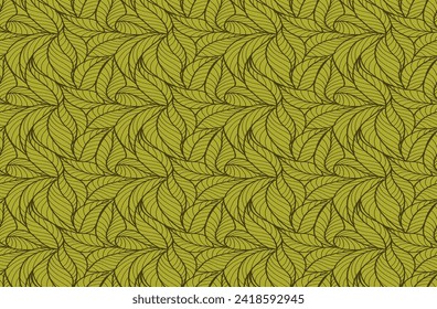 Abstract outlined leaves seamless pattern. Tea or banana leaf line art. Hand drawn outline design for fabric , print, cover, banner and invitation. Luxury minimal style wallpaper with botanical leaves