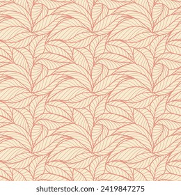 El resumen esbozado deja un patrón impecable. Dibujo de líneas de té o plátano para tela, impresión, cubierta, pancarta e invitación. Papel de pared de lujo de estilo minimalista con hojas botánicas