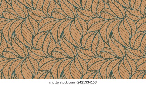 Abstract outlined leaves seamless pattern. Tea or banana leaf line art. Hand drawn outline design for fabric , print, cover, banner and invitation. Luxury minimal style wallpaper with botanical leaves