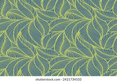 Abstract outlined leaves seamless pattern. Tea or banana leaf line art. Hand drawn outline design for fabric , print, cover, banner and invitation. Luxury minimal style wallpaper with botanical leaves