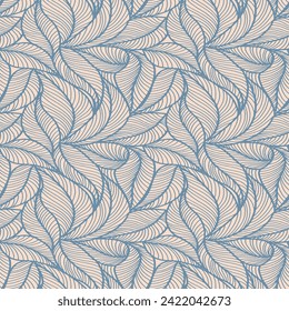 Abstract outlined leaves seamless pattern. Tea or banana leaf line art. Hand drawn outline design for fabric , print, cover, banner and invitation. Luxury minimal style wallpaper with botanical leaves