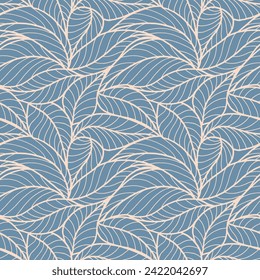 Abstract outlined leaves seamless pattern. Tea or banana leaf line art. Hand drawn outline design for fabric , print, cover, banner and invitation. Luxury minimal style wallpaper with botanical leaves