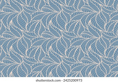Abstract outlined leaves seamless pattern. Tea or banana leaf line art. Hand drawn outline design for fabric , print, cover, banner and invitation. Luxury minimal style wallpaper with botanical leaves