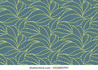 Abstract outlined leaves seamless pattern. Tea or banana leaf line art. Hand drawn outline design for fabric , print, cover, banner and invitation. Luxury minimal style wallpaper with botanical leaves