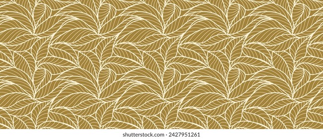 Abstrakt umrissene Blätter nahtloses Muster. Tee- oder Bananenblattlinienkunst. Handgezeichnete Umrissgestaltung für Stoff, Druck, Umschlag, Banner und Einladung. Luxuriöse minimalistische Tapete mit botanischen Blättern