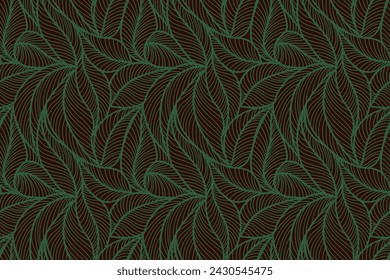 Abstract outlined leaves seamless pattern. Tea or banana leaf line art. Hand drawn outline design for fabric , print, cover, banner and invitation. Luxury minimal style wallpaper with botanical leaves
