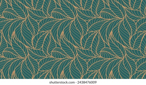 Abstract outlined leaves seamless pattern. Tea or banana leaf line art. Hand drawn outline design for fabric , print, cover, banner and invitation. Luxury minimal style wallpaper with botanical leaves