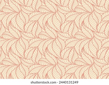 Abstract outlined leaves seamless pattern. Tea or banana leaf line art. Hand drawn outline design for fabric , print, cover, banner and invitation. Luxury minimal style wallpaper with botanical leaves
