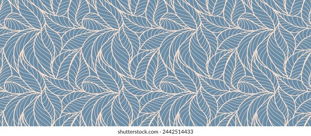 Abstract outlined leaves seamless pattern. Tea or banana leaf line art. Hand drawn outline design for fabric , print, cover, banner and invitation. Luxury minimal style wallpaper with botanical leaves