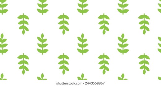 Abstract outlined Leaves Seamless Pattern. Hand drawn green brush painted plants. Vector foliage silhouettes. Natural summer organic ornament. Botanical spring background.