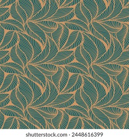 Abstract outlined leaves seamless pattern. Tea or banana leaf line art. Hand drawn outline design for fabric , print, cover, banner and invitation. Luxury minimal style wallpaper with botanical leaves