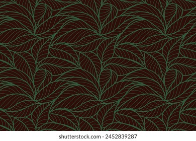 Abstract outlined leaves seamless pattern. Tea or banana leaf line art. Hand drawn outline design for fabric , print, cover, banner and invitation. Luxury minimal style wallpaper with botanical leaves
