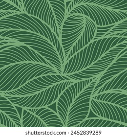 Abstract outlined leaves seamless pattern. Tea or banana leaf line art. Hand drawn outline design for fabric , print, cover, banner and invitation. Luxury minimal style wallpaper with botanical leaves