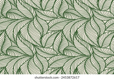 Abstract outlined leaves seamless pattern. Tea or banana leaf line art. Hand drawn outline design for fabric , print, cover, banner and invitation. Luxury minimal style wallpaper with botanical leaves